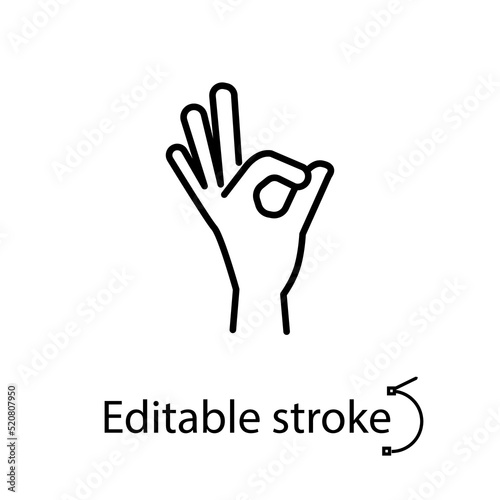 Hand in ok pose line icon. Good vibes. estaurant and cafe cook emblem. Pop art style. Isolated vector stock illustration