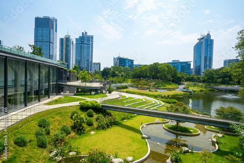 Beautiful Wetland Park and urban skyline in Chongqing, China photo