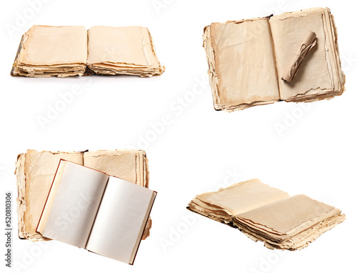Set of old books on white b...