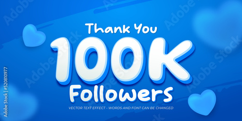 Editable text Thank you 100k followers for subscribe with heart balloons