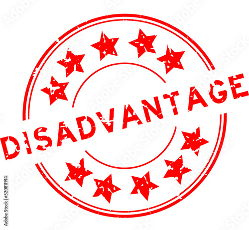 Grunge red disadvantage word with star icon round rubber seal stamp on white background