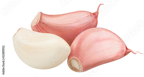 Delicious garlic cloves, isolated on white background