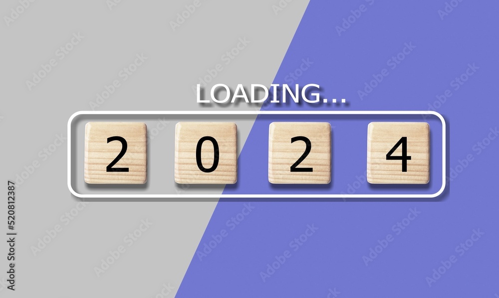 2023 New Year Loading concept. Loading bar with wooden blocks 2023 New Year Loading concept. Loading bar with wooden blocks