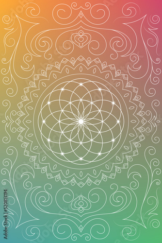 Tree of life and flower of life sacred geometry zentangle inspired design template with oriental tribal ornaments. Psy trance psychedelic style  ornamental new age art.