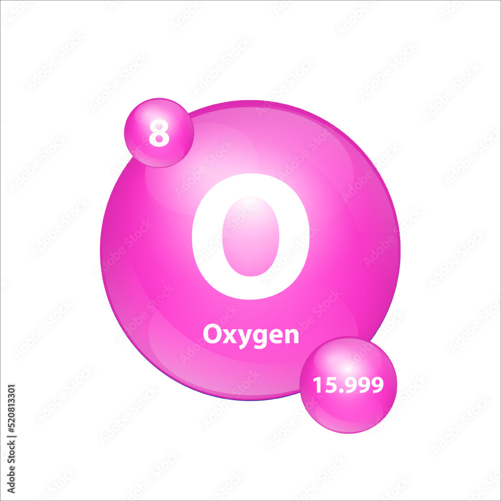 Obraz premium Oxygen (O) icon structure chemical element round shape circle Pink. 3D Illustration vector. Chemical element of periodic table Sign with atomic number. Study in science for education. 