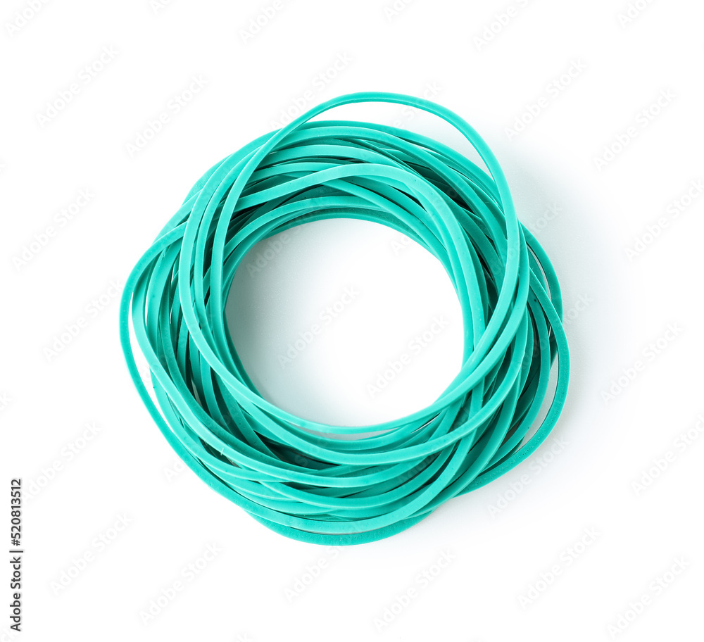 Stack of elastic rubber bands isolated on white background Stack of elastic rubber bands isolated on white background