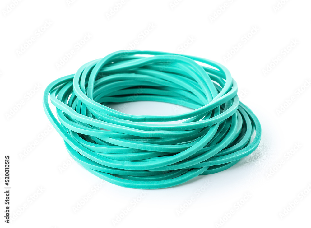 Stack of elastic rubber bands isolated on white background Stack of elastic rubber bands isolated on white background