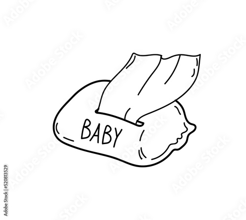 Baby tissue box, vector doodle wet tissue for wiping