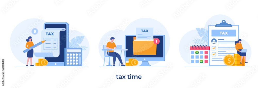 tax time, payment, financial, paperwork, accounting, calculate, budget, flat illustration landing page vector tax time, payment, financial, paperwork, accounting, calculate, budget, flat illustration landing page vector