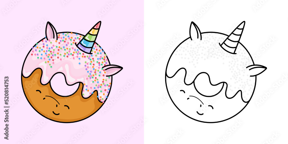 Set Clipart Donut Coloring Page and Colored Illustration. Clip Art ...