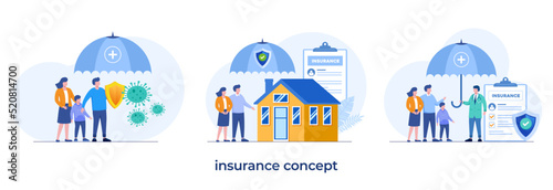 Insurance concept, real estate policy, health protection, claim insurance, healthcare, medical, flat illustration vector landing page