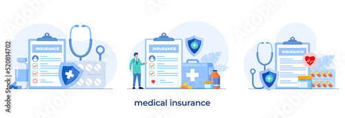 Medical or health insurance, protection concept, umbrella, healthcare, landing page flat illustration vector landing page