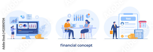 financial concept, accounting, finance, economy, growth investment, businessman, flat illustration landing page vector