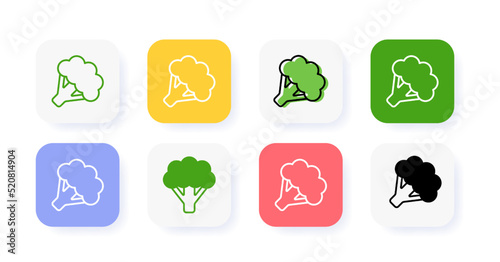 Healthy vegetarian product icon. A tasty broccoli icon. Set of different icon variants. Vector illustration on white background.
