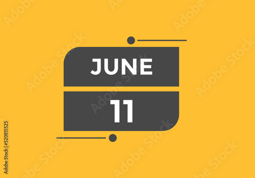 june 11 Calendar icon Design. Calendar Date 11th june. Calendar template 
