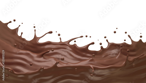 Wave of hot Chocolate splash, Abstract background, 3D rendering.