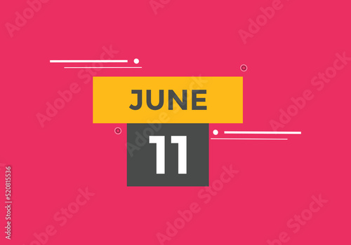 june 11 Calendar icon Design. Calendar Date 11th june. Calendar template 
