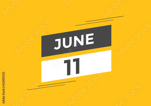 june 11 Calendar icon Design. Calendar Date 11th june. Calendar template 
