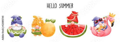 Fototapeta Naklejka Na Ścianę i Meble -  Summer gnome, Hello Summer vector illustration