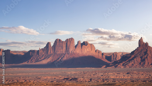 Desert Rocky Mountain American Landscape. Sunset Sky Art Render. Oljato-Monument Valley, Utah, United States. Nature Background Panorama