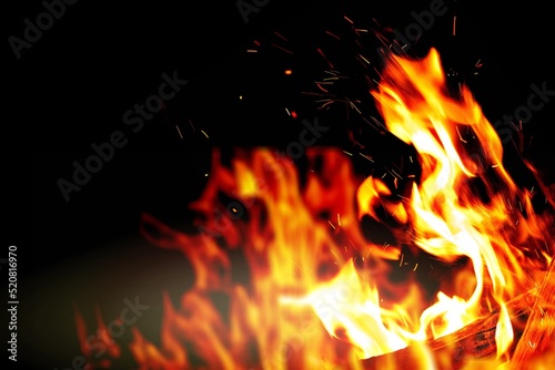 Fire abstract background with flames on black background.