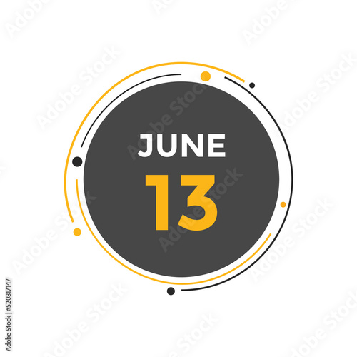 june 13 calendar reminder. 13th june daily calendar icon template. Vector illustration 
