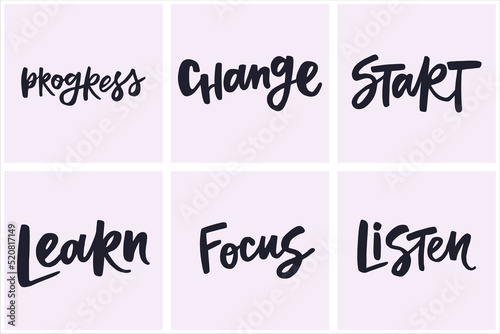 Set of handwritten words about learning. Collection of creative calligraphy for posters, cards, etc.