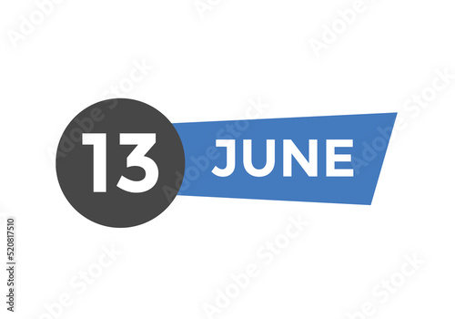 june 13 Calendar icon Design. Calendar Date 13th june. Calendar template 
