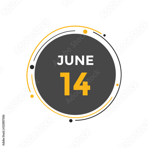june 14 Calendar icon Design. Calendar Date 14th june. Calendar template 
