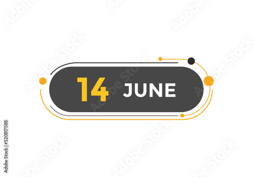 june 14 calendar reminder. 14th june daily calendar icon template. Vector illustration 
