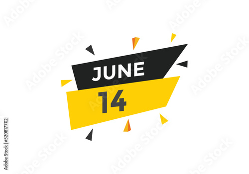 june 14 calendar reminder. 14th june daily calendar icon template. Vector illustration 
