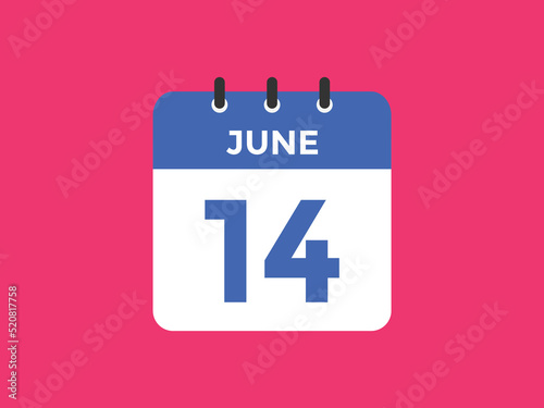 june 14 calendar reminder. 14th june daily calendar icon template. Vector illustration 
