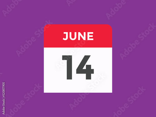 june 14 Calendar icon Design. Calendar Date 14th june. Calendar template 
