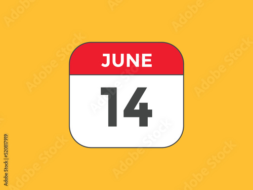 june 14 Calendar icon Design. Calendar Date 14th june. Calendar template 
