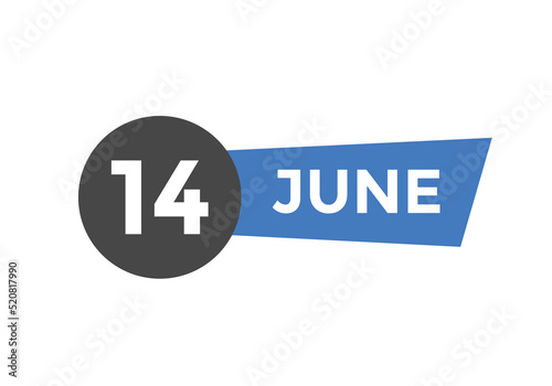 june 14 Calendar icon Design. Calendar Date 14th june. Calendar template 
