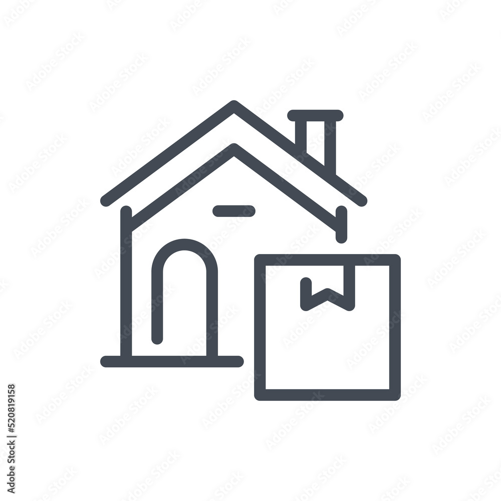 Home delivery and sending a parcel line icon. House with delivery box vector outline sign. Home delivery and sending a parcel line icon. House with delivery box vector outline sign.