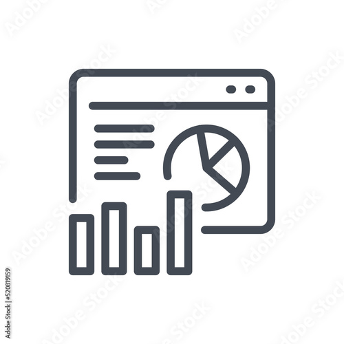 Online statistics and web analytics report line icon. Website with pie chart and graph report vector outline sign.