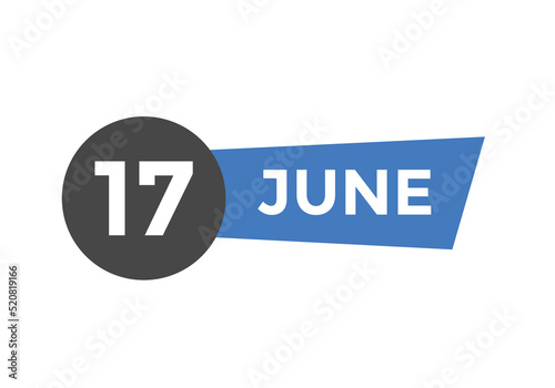 june 17 Calendar icon Design. Calendar Date 17th june. Calendar template 
