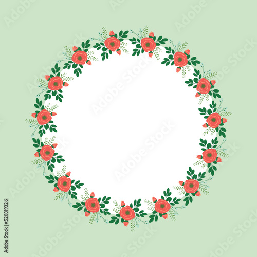 Wreath of roses and leaves for your design. To create backgrounds, banners, wedding cards. Vector illustration.