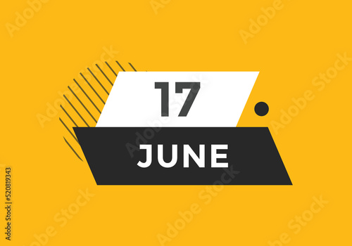 june 17 calendar reminder. 17th june daily calendar icon template. Vector illustration 
