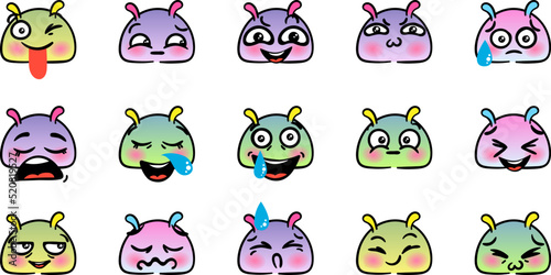 Various Cartoon Emoticons Set. Doodle faces, eyes and mouth. Caricature comic expressive emotions, smiling, crying and surprised character face expressions