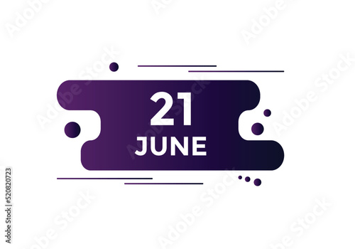 june 21 Calendar icon Design. Calendar Date 21th june. Calendar template 
