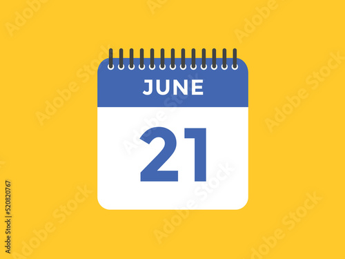 june 21 Calendar icon Design. Calendar Date 21th june. Calendar template 
