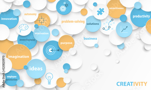 Colorful vector CREATIVITY business concept with keywords and icons on white background