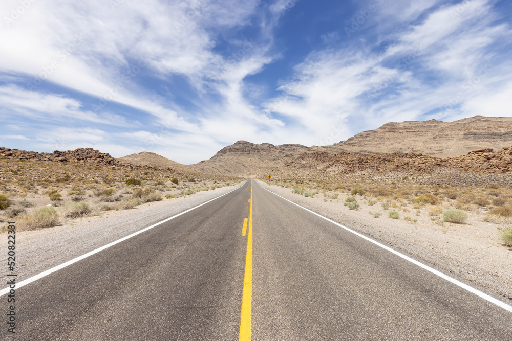 Scenic Road in the desert of American Nature Landscape. Cathedral Gorge State Park, Panaca, Nevada, United States of America.