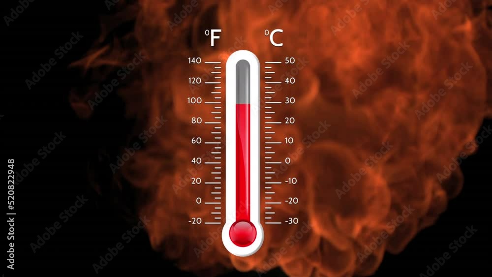 Animation of digital thermometer over flames