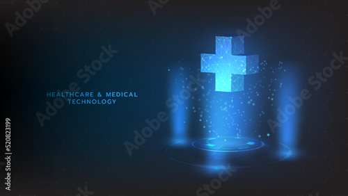 Healthcare technology and medical innovation digital technology background. Medical, science and technology concepts. Abstract futuristic design. Vector illustration.