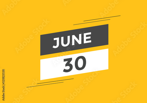 june 30 Calendar icon Design. Calendar Date 30th june. Calendar template 
