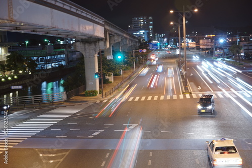 Slow shutter speed car lights  City scape of Naha in Okinawa  japan -                                             