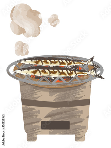 七輪で焼くサンマ